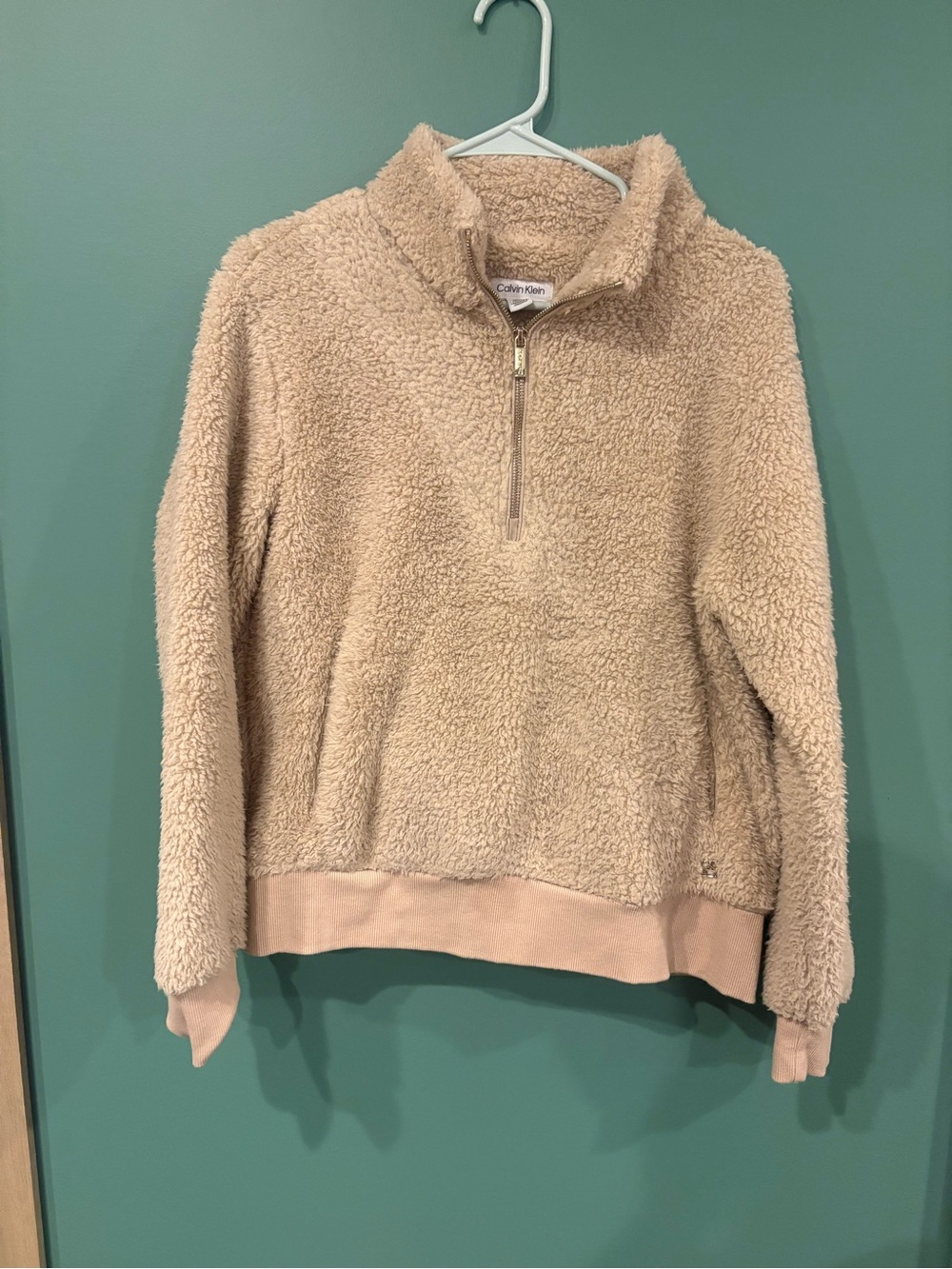 Calvin Klein Women's Beige Teddy Sherpa Half-Zip Jacket